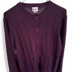 Elegant Plum Cable Knit Cardigan American Sweetheart by Haband Size M purple